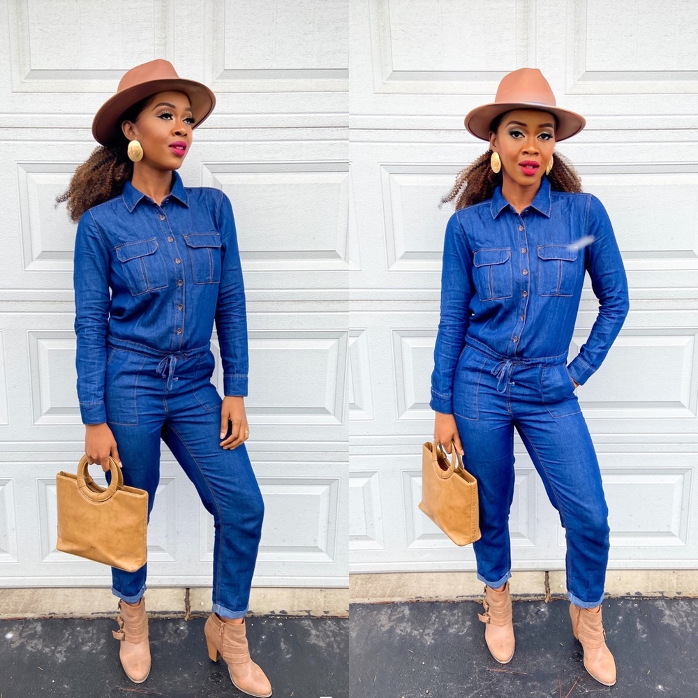 Dark Denim long sleeve jumpsuit - Picture 1 of 5